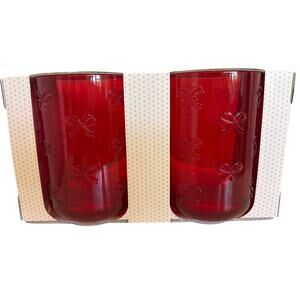 Cupcakes and Cashmere Solid RED Bow 4.5” Tall Acrylic Tumbler Set of 2